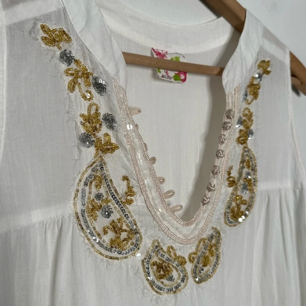 Free People | White Embellished Ruffle Tiered Tunic